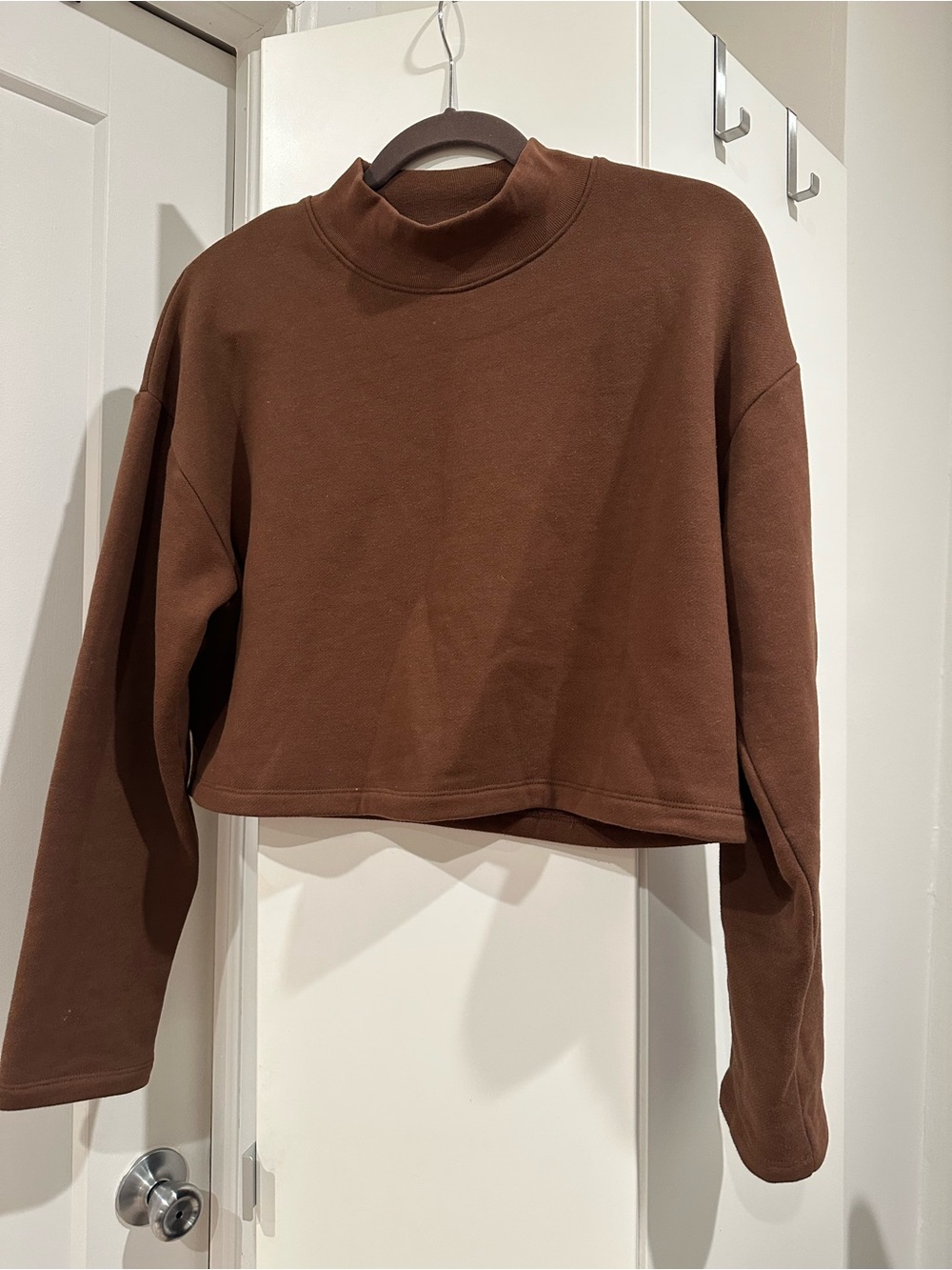 Oak & Fort Cropped Mock Neck Long Sleeve Top - Brown